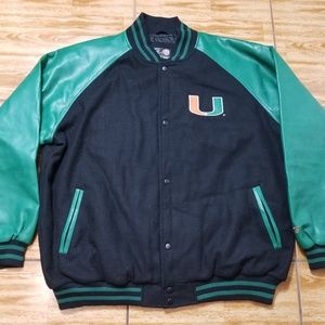 Vintage Miami Hurricanes Bomber Leather Jacket 2XL